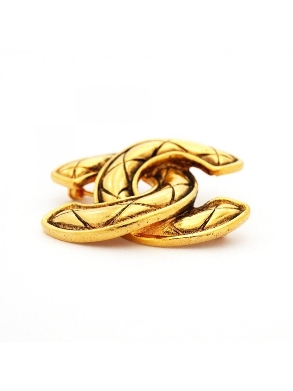 Chanel Brooch Vintage CC Logo Quilted Gold Plated - Picture 3 of 6